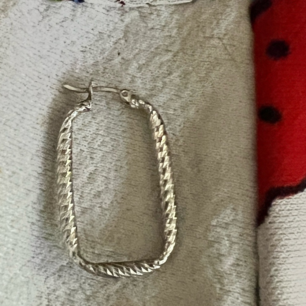 Sterling Silver Lever Back Rectangular Hoop Earri… - image 6